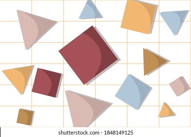 Abstract square and triangle in minimal style. light and shadow impact the object surface. the grid in the background section. liken paper in a notebook. design esp10.