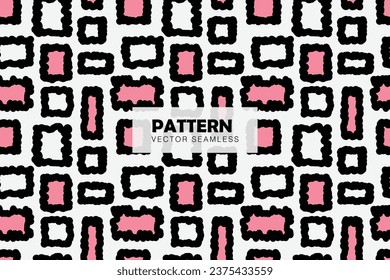Abstract square wiggly lines pink and black shapes seamless repeat pattern