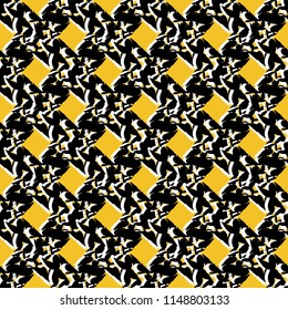 Abstract Squared Shapes, Vector Pattern Seamless Background, Bold Hand Drawn Graphic Illustration for Trendy Home Decor, Modern Fashion Print, Wrap, Wallpaper, Retro Decor, High Contrast Black Yellow