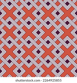 Abstract Squares Cross Geometric Complex Seamless Pattern Trendy Fashion Colors Minimal Psychedelic Lines Perfect for Allover Fabric Print or Wrapping Paper Coral Tones