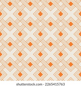 Abstract Squares Cross Geometric Complex Seamless Pattern Trendy Fashion Colors Minimal Psychedelic Lines Perfect for Allover Fabric Print or Wrapping Paper Ecru Orange Tones