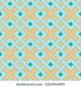 Abstract Squares Cross Geometric Complex Seamless Pattern Trendy Fashion Colors Minimal Psychedelic Lines Perfect for Allover Fabric Print or Wrapping Paper Tiffany Blue Sandy Brown Tones