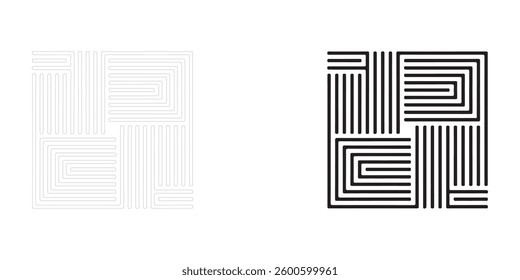 Abstract squares design icons set. Editable minimalist vector icons. Flat and Outline. Perfect for web and app interfaces, presentations, info graphics, etc. In black color on a white background

