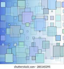Abstract of squares of different sizes, color, transparency