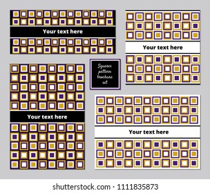 Abstract squares pattern A5 brochures leaflets booklets vector template set