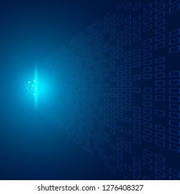 Abstract squares pattern futuristic transfer data perspective on blue background with Impact of light explosion technology concept. Vector illustration