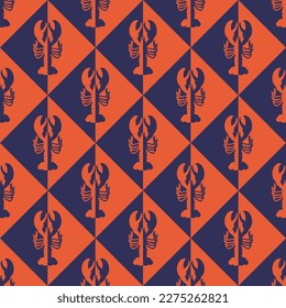 Abstract Squares Retro Lobsters Monochrome Shadows Seamless Vector Pattern Trendy Fashion Colors Minimal Geometric Decoration Texture Perfect for Allover Fabric Print or Wrapping Paper Navy Orange