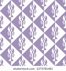 Abstract Squares Retro Lobsters Monochrome Shadows Seamless Vector Pattern Trendy Fashion Colors Minimal Geometric Decoration Texture Perfect for Allover Fabric Print or Wrapping Paper Lilac Tones