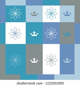 Abstract squares shape background with crowns and flowers