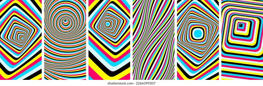 Abstract squares within squares. Optic art illustration. Wavy pattern with optical illusion. Abstract striped background. 3d vector pattern for brochure, poster, presentation, flyer or banner.