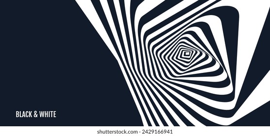 Abstract squares within squares. Optic art illustration. Black and white design. 3d vector patter for brochure, poster, presentation, flyer or banner.