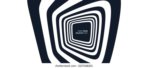 Abstract squares within squares. Square tunnel perspective. Optic art illustration. Black and white design. 3d vector patter for brochure, poster, presentation, flyer or banner.