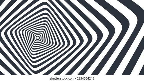 Abstract squares within squares. Square tunnel perspective. Optic art illustration. Black and white design. 3d vector patter for brochure, poster, presentation, flyer or banner.