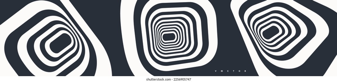 Abstract squares within squares. Square tunnel perspective. Optic art illustration. Black and white design. 3d vector patter for brochure, poster, presentation, flyer or banner.