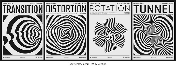 Abstrair quadrados dentro de quadrados. Túnel. Padrão com ilusão ótica. Listras psicodélicas. Modelo de design de capa preta e branca. vetor 3d para brochura, cartaz, apresentação, folheto ou banner.