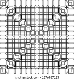 Abstract squarred arcade pyramid blueprint like tridimensional impression  black on transparent background designer graphic