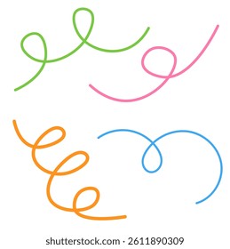 Abstract squiggle background with fun, wavy curves and spirals. Simple, minimal pencil drawing, playful and trendy design. Cute, colorful doodles for modern, creative decoration. Isolated on white
