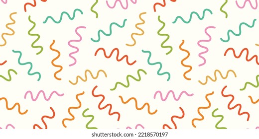 Abstract Squiggle Pattern Background Border. Fun Modern Border Design Of Wavy Lines In Trendy Colours.