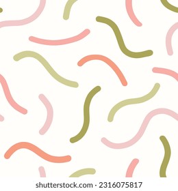 Abstract squiggle pattern background. Fun modern boho design element of wavy lines in a tossed design. Vector illustration in trendy colours.