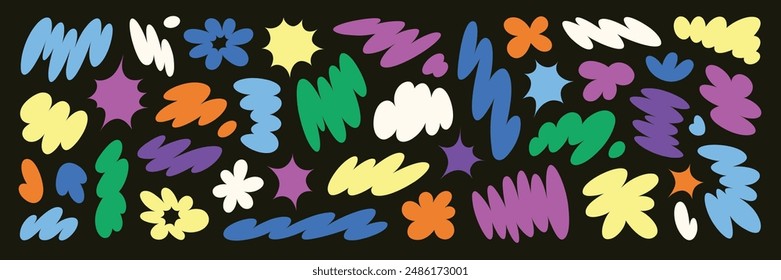 Abstract squiggle shapes set. Creative color doodles. Trendy colorful shapes isolated on white background.