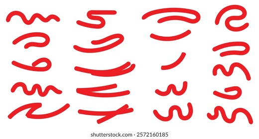 Abstract Squiggle wavy thin line. Squiggle Line Element banner.  brush lines, underlines. Hand-drawn collection of doodle style various shapes. Design Eps 10