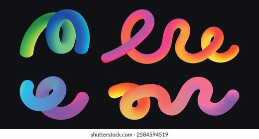 Abstract squiggly lines. Gradient geometric shape. Colorful swirl elements of rainbow palette. Design with wave spiral. Graphic Fluid spiral pattern. Childish vector illustration. 
