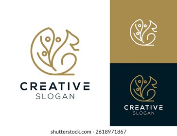 Abstract squirrel with clean lines logo design for technology