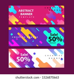 Abstract sset of Flat dynamic banner design . Colorful geometric shapes composition. Trendy design. vector geometric banners set.