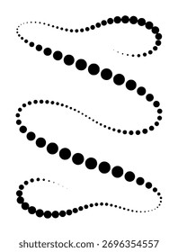 Abstract S-shaped curves formed by varying sized black dots on a white background