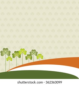 Abstract St. Patrick's Day Background, Irish Flag And Three-Leaved Shamrock