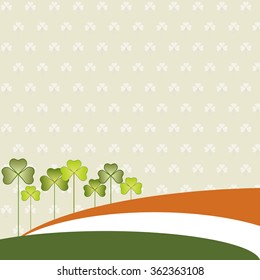 Abstract St. Patrick's Day Background, Irish Flag And Three-Leaved Shamrock