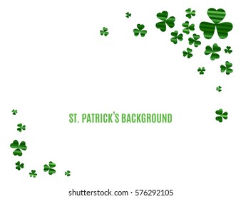 Abstract st. Patrick's day background for your holiday design. Stripped green clover leaves frame isolated on white background. Vector illustration.