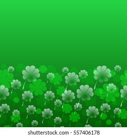 Abstract St. Patrick's Day vector pattern. Transparent four-leaf clover on a green background as a symbol of the holiday. Free space for your text. Usable for design greeting card, banner, invitation