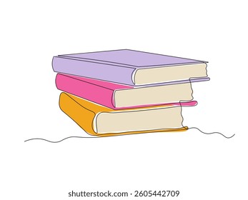 Abstract stack of books, continuous single one line art hand drawing sketch logo