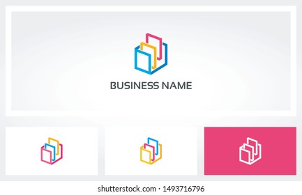 Abstract Stacked Square Inside A Box Logo