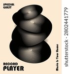 Abstract Stacked Vinyl Records Spiral Line Pattern Minimal Geometric Retro Music Poster Background Vintage Optical Illusion Vector Design