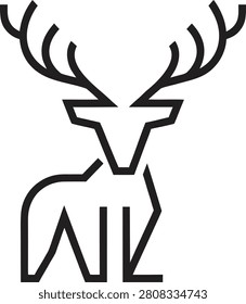 Abstract stag head symbol with bold strokes modern graphic design deer profile silhouette reindeer element wilderness woodland sign.