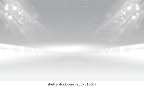 Abstract stage white gray background lighting communication concept, technology, digital business, innovation, science fiction scene vector illustration with copy-space.