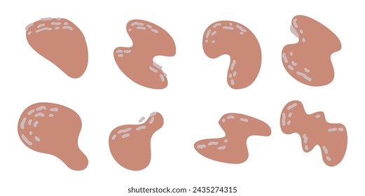 Abstract stain shape. Basic brown blob or melt blot. Dotted random round silhouette isolated on white background. Liquid free-form element with dot