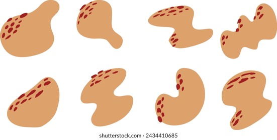 Abstract stain shape. Liquid free-form element with dot. Dotted random round silhouette isolated on white background. Basic brown blob or melt blot