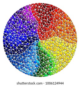 Abstract stained glass background , the colored elements arranged in rainbow spectrum,round image