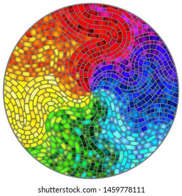 Abstract stained glass background , the colored elements arranged in rainbow spectrum,round image