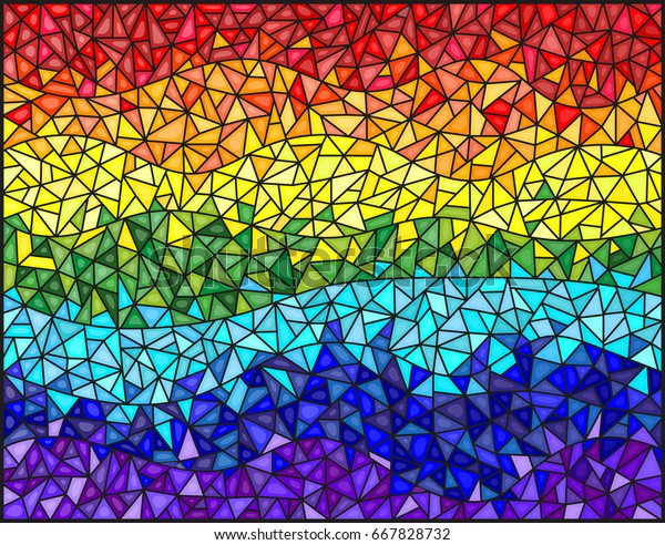 抽象的なステンドグラスの背景 虹のスペクトルで配置された色のエレメント のベクター画像素材 ロイヤリティフリー
