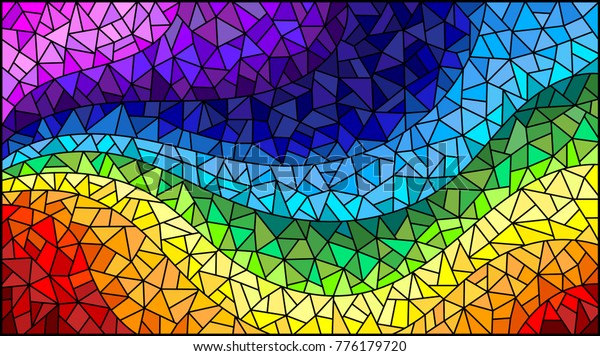 抽象的なステンドグラスの背景 虹のスペクトルで配置された色のエレメント のベクター画像素材 ロイヤリティフリー