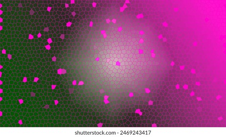 Abstract stained glass background in shades of green and magenta. Landscape orientation. Perfect for decorations, wallpaper, and photoshoot backdrops.