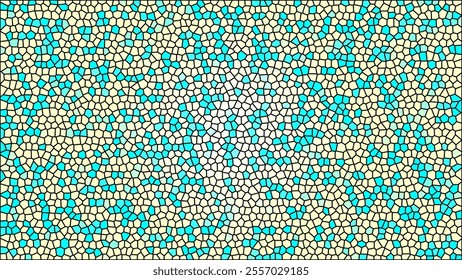 Abstract stained glass background in shades of cyan and light yellow. Landscape orientation. Perfect for decorations, wallpaper, and photoshoot backdrops.