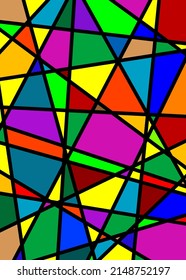 Abstract stained glass of multicolored lines and spots