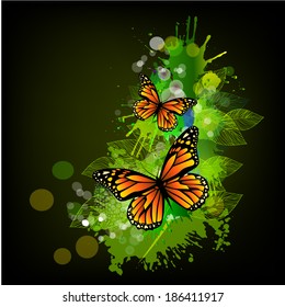 Abstract stained paint and butterfly. Vector