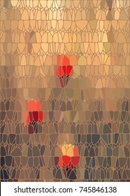 abstract stained-glass background three red poppies in the field / abstract background red poppies