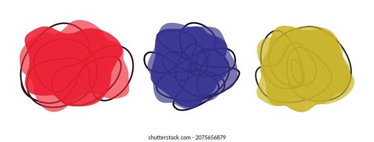 Abstract stains scribbled by pen, blob of multicolored paint isolated on white background, set of modern vector banners.